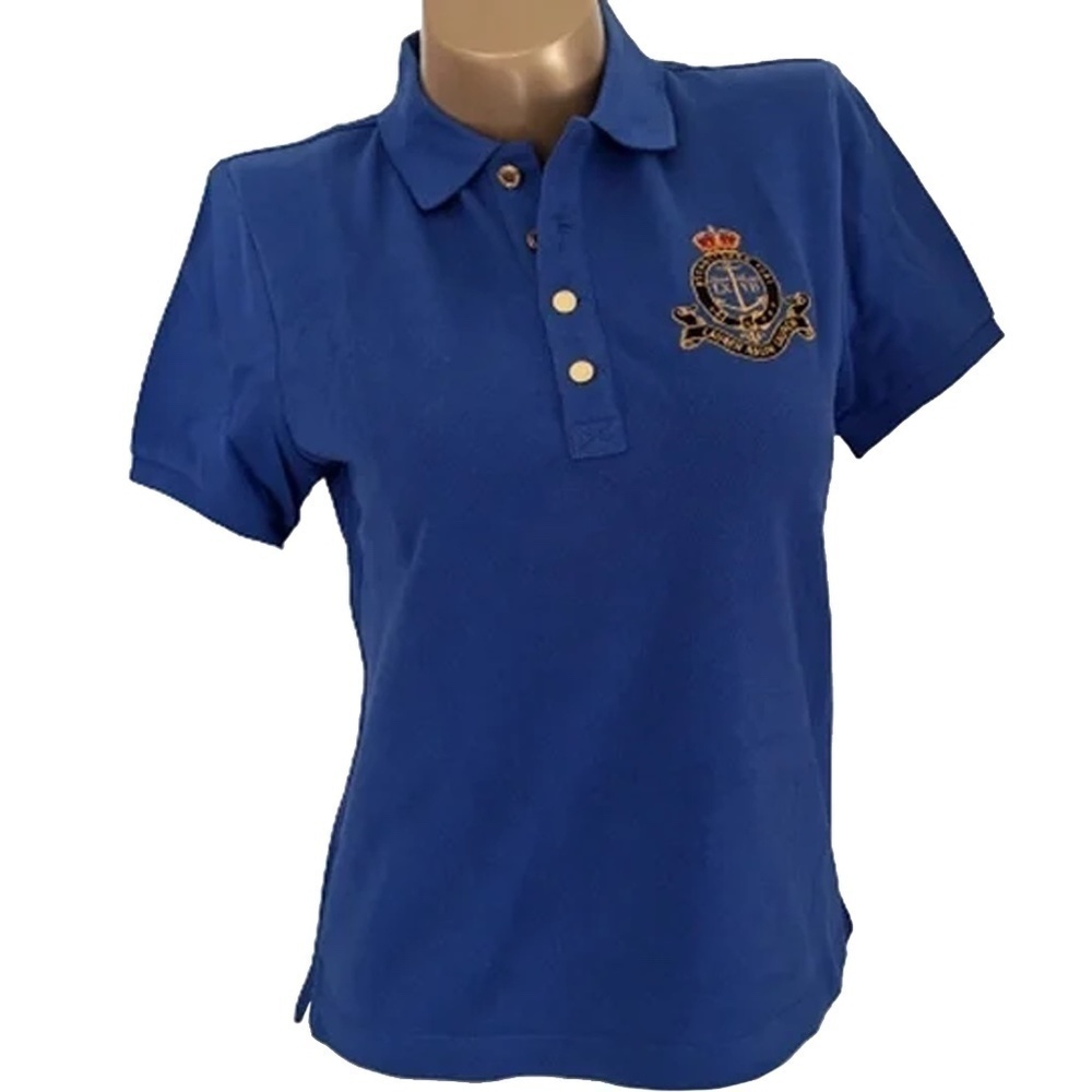 RALPH Lauren 100% Cotton Polo Shirt Top Royal Crest Women Y2K NOS